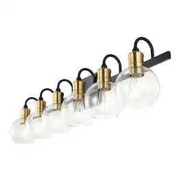 Jonathan Y - Marais 44.25" 6-Light Iron/Glass Rustic Vintage LED Vanity Light - Black/Brass Gold