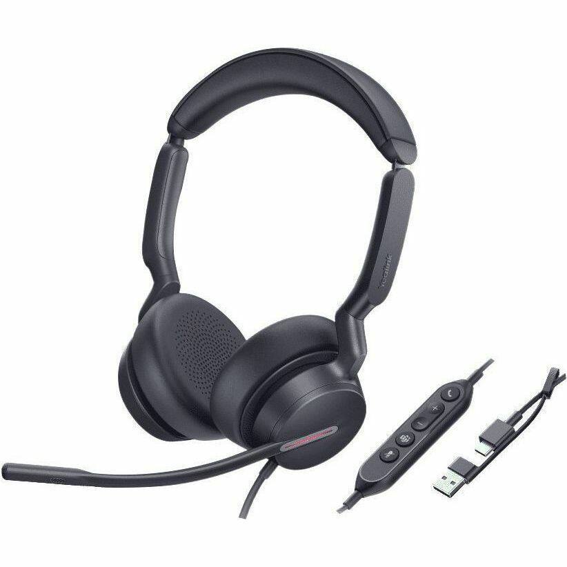 Alt View 6. Yealink - Yealink UH46 Headset - Stereo - USB Type C - Wired - 20 Hz to 20 kHz - Over-the-head - Binaural - Supra-aural - 4.92 ft - Black.
