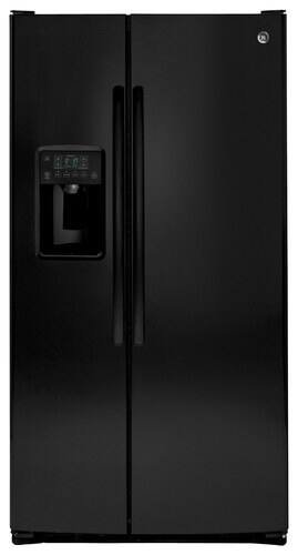 Front Standard. GE - 25.9 Cu. Ft. Side-by-Side Refrigerator with Thru-the-Door Ice and Water - Black.