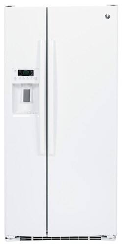 Front Standard. GE - 23.1 Cu. Ft. Side-by-Side Refrigerator with Thru-the-Door Ice and Water - High-Gloss White.