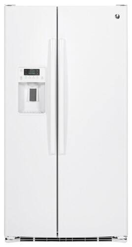 Front Standard. GE - 25.9 Cu. Ft. Side-by-Side Refrigerator with Thru-the-Door Ice and Water - White.