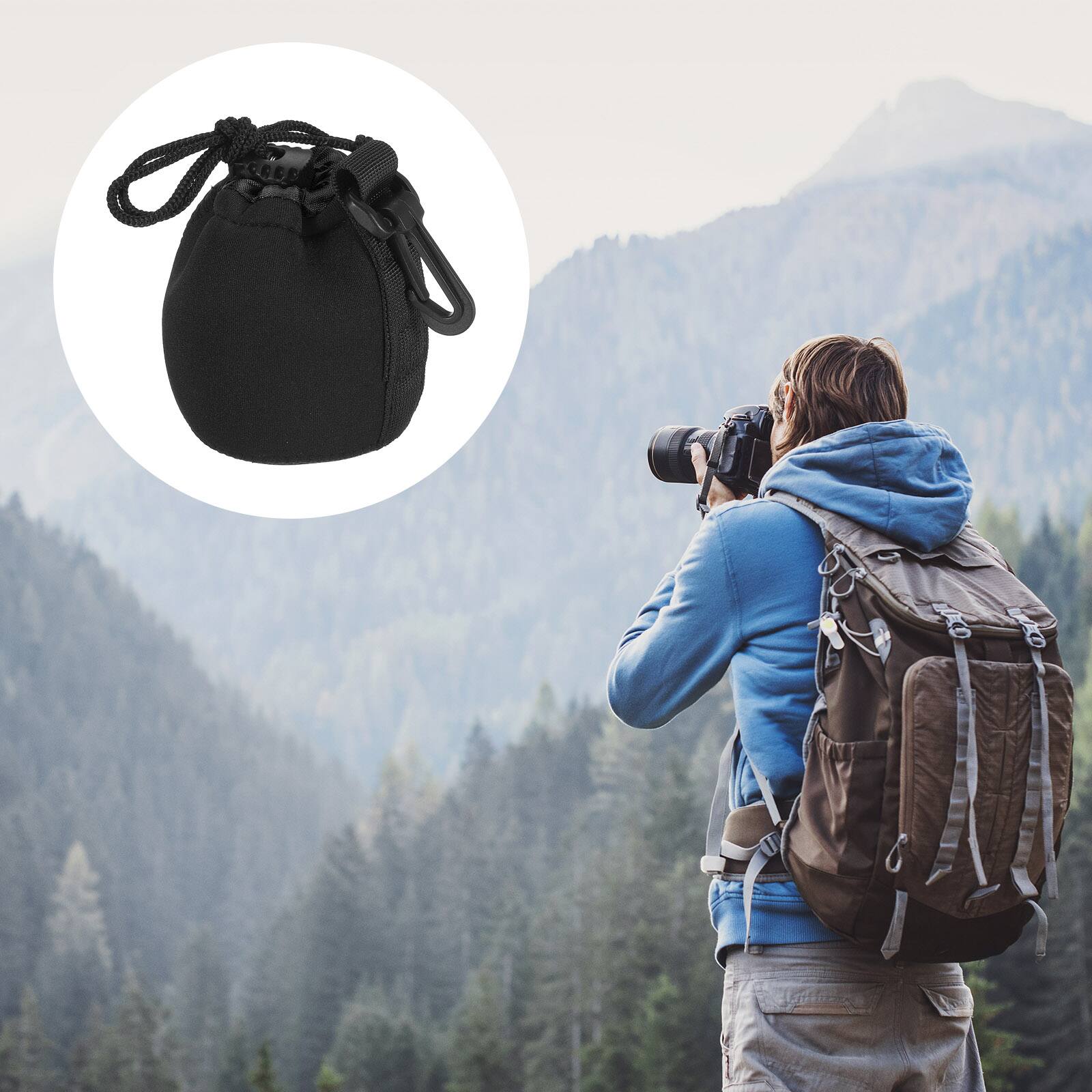 Alt View 6. Unique Bargains - Camera Lens Bag, 2.8"x3.9" Drawstring Pouch with Thick Neoprene for DSLR Lens, Water Coffee Cups - Black.