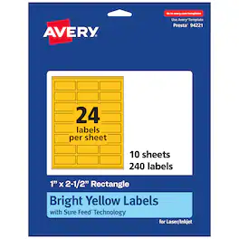 Avery - Printable Rectangle Labels, Bright 1" x 2.5", 240ct - Yellow