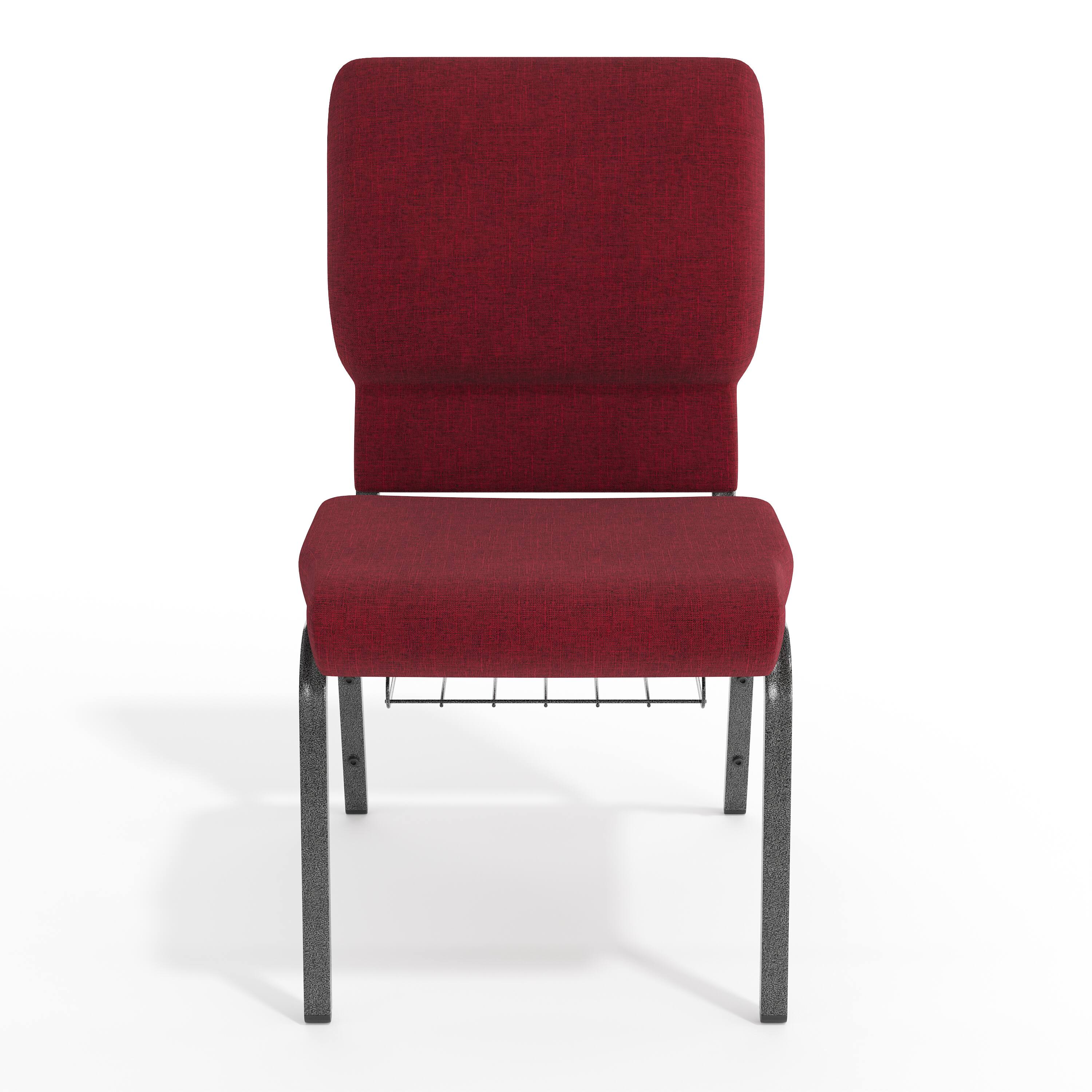Alt View 9. Emma + Oliver - 18.5"W Church/Reception Guest Chair with Communion Cup Book Rack - Red Fabric/Silver Vein Frame.