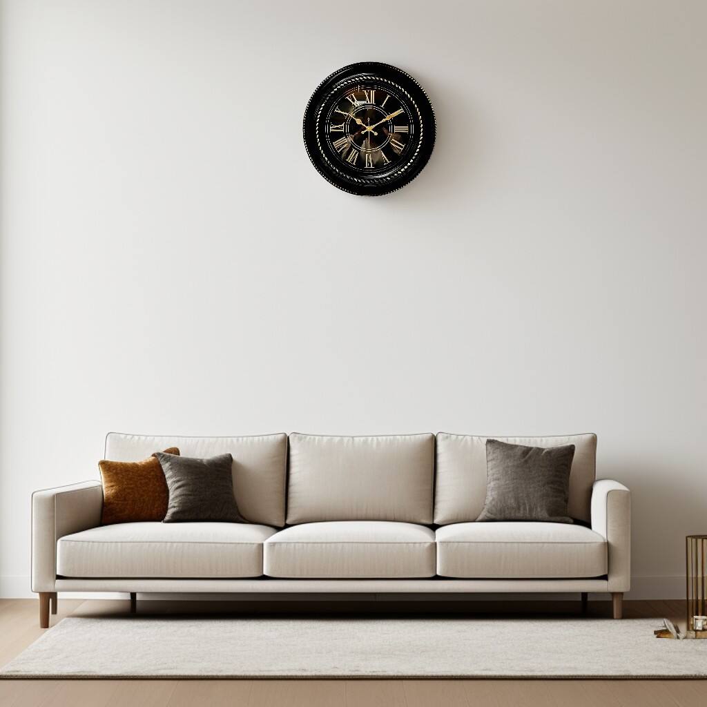 Angle. FC Design - 18"H Gold on Black Roman Numeral Traditional Analog Round Clock - Multicolor.