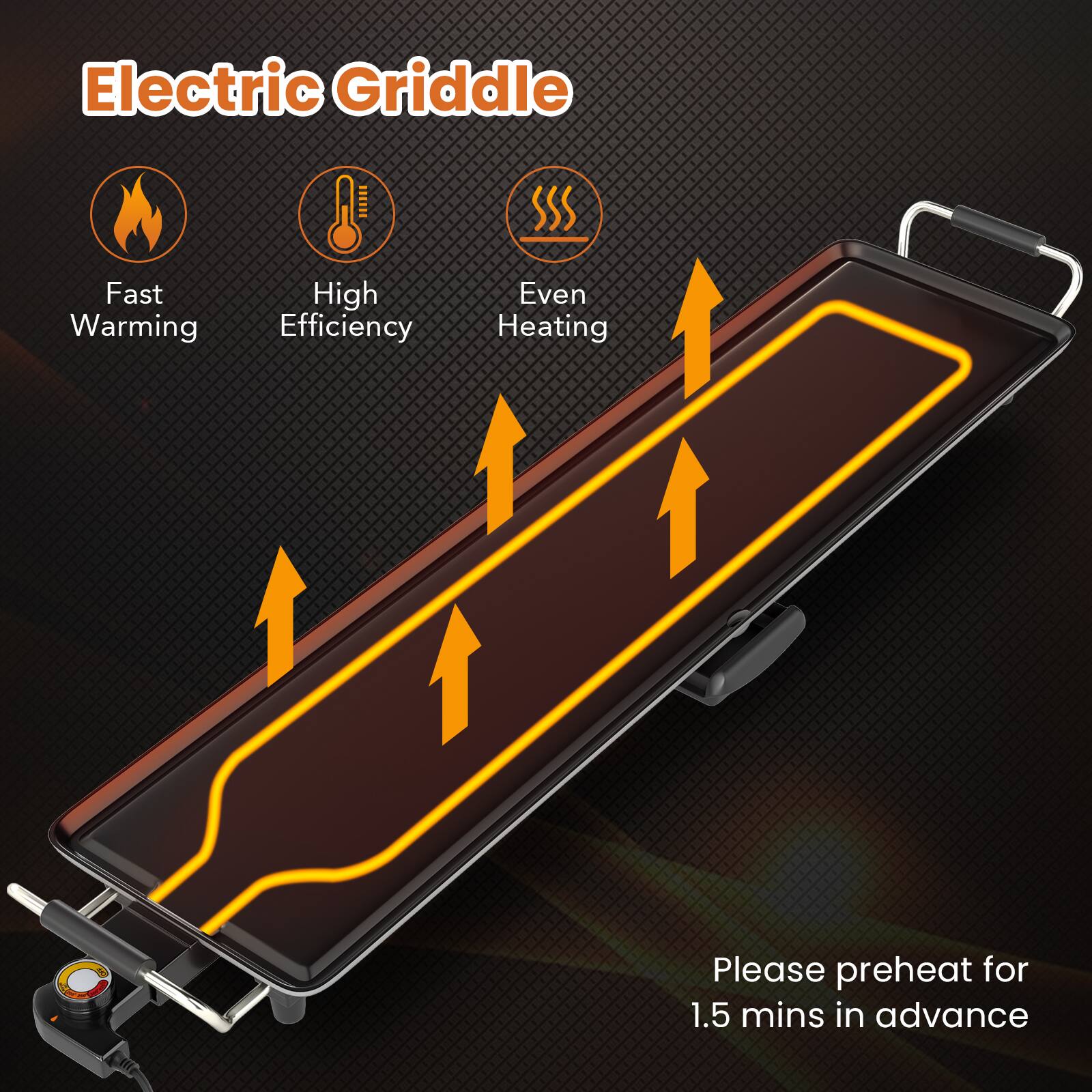 Electric Griddle

- Fast Warming
- High Efficiency
- Even Heating

Please preheat for 1.5 mins in advance
