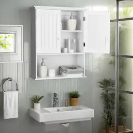 Kadyn - 2Door Wall Mount Bathroom Storage Cabinet with Open ShelfWhite Wall Cabinet for Bathroom Laundry Room Kitchen - White