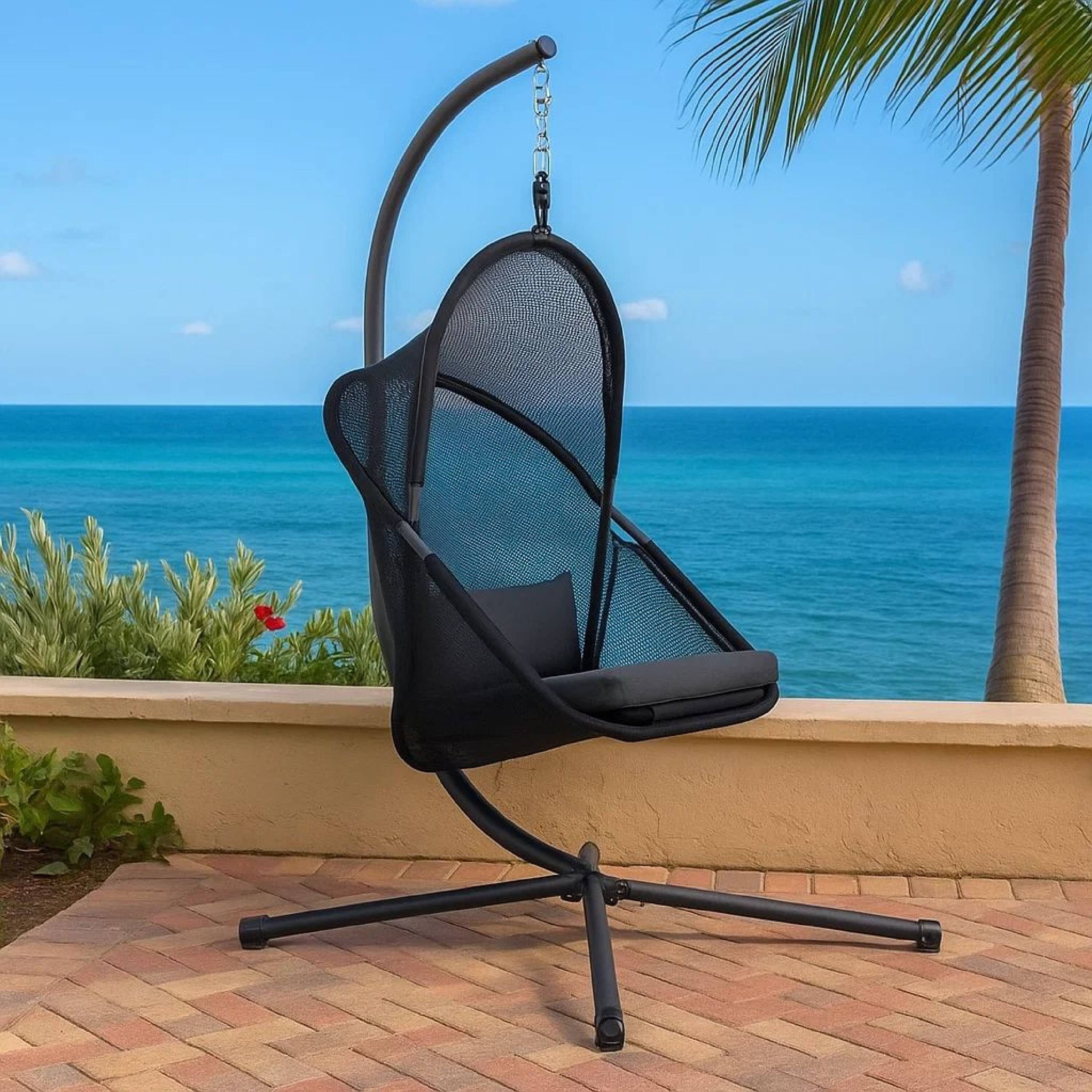 Alt View 8. Manhattan Lane - Cery Outdoor Egg Swing Chair, Foldable Stand - Black.