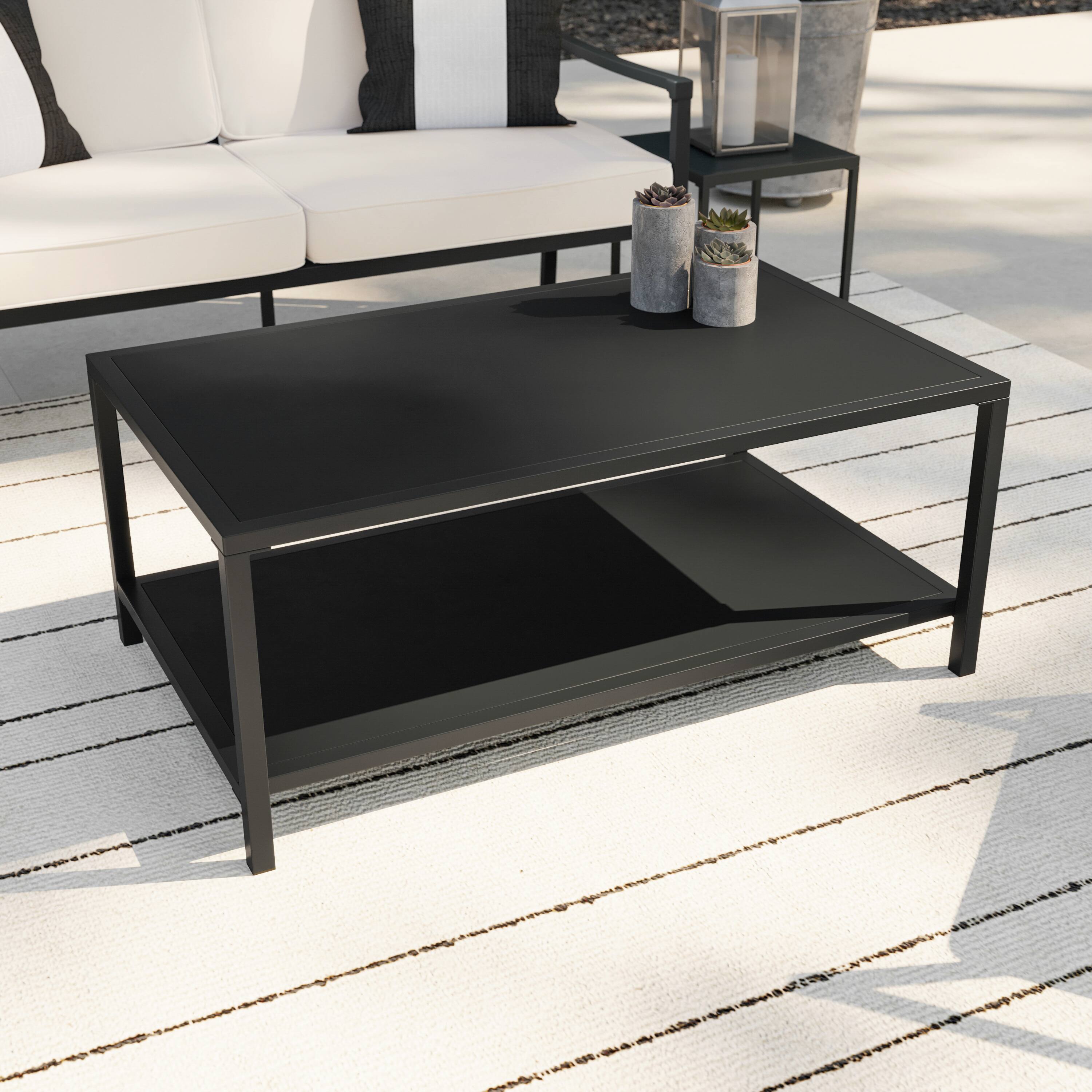 Alt View 4. Martha Stewart - Lily Pond All-Weather Steel Frame Patio Coffee Table with Lower Shelf - Black.