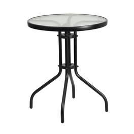 Emma + Oliver - 23.75" Round Tempered Glass Metal Table with Smooth Ripple Design Top - Clear Top/Black Frame