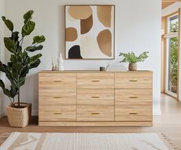 GOODSILO - 9-Drawer Dresser for Bedroom - Ample Storage Wide Chest, Sturdy & Safe - Natural