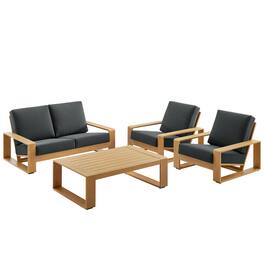 Modway - Lirienne 4-Piece Outdoor Patio Aluminum Faux Wood Furniture Set - Charcoal Natural