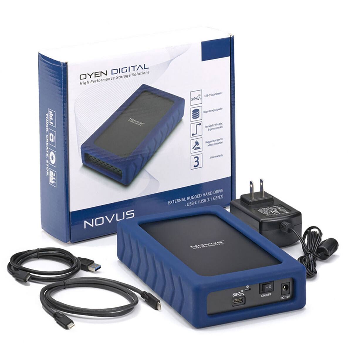 OYEN DIGITAL Solutions Storage High Performance U-Cloeronato THINK. D CREATE. STOR. Nevers" NOVUS Hgraogracaly SengebrithNa SgeeGrado 3 HARD DRIVE RUGGED 3.1 GEN2) EXTERNAL USB-C C (US8 NeYUe S9G ONOFF DC SV
