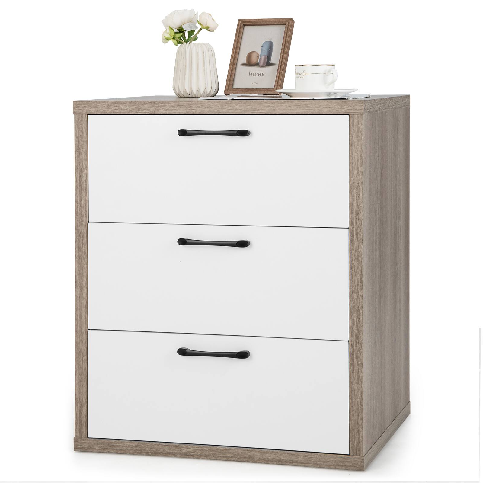 Ecooso - Modern 3 Drawer Nightstand Dresser Bedroom End Side Table with Large Storage Capacity - Gray & White