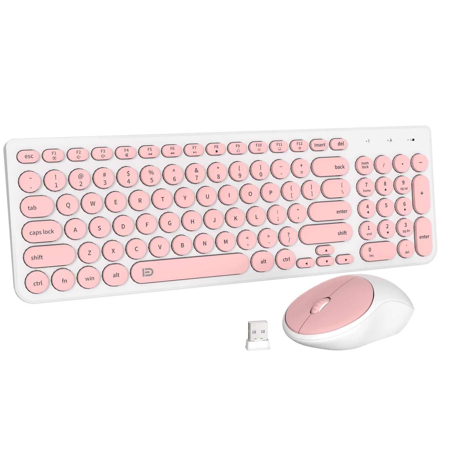 Earthley Blooms - 2.4ghz Wireless And Mouse Set With Button Full size Compatible For Windows/laptop/pc/notebook/smart Tv - Wireless - Salmon Pink & White