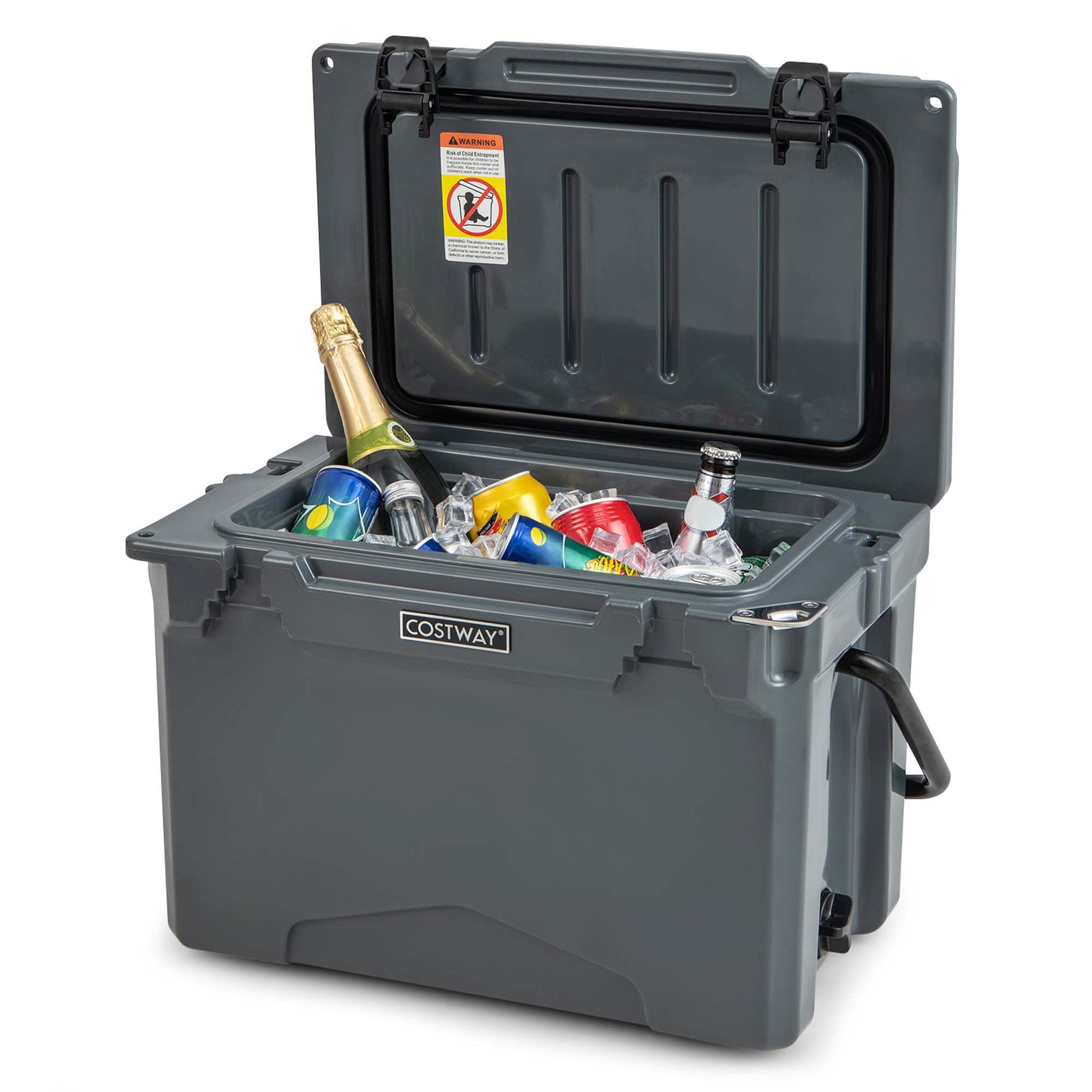 Costway - 25 QT Portable Cooler Rotomolded Ice Chest Insulated Ice Box for 5-7 Days - Charcoal