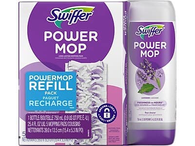 Swiffer - PowerMop 5.3" Mop Pad and Floor Cleaning Solution Kit - White/Purple