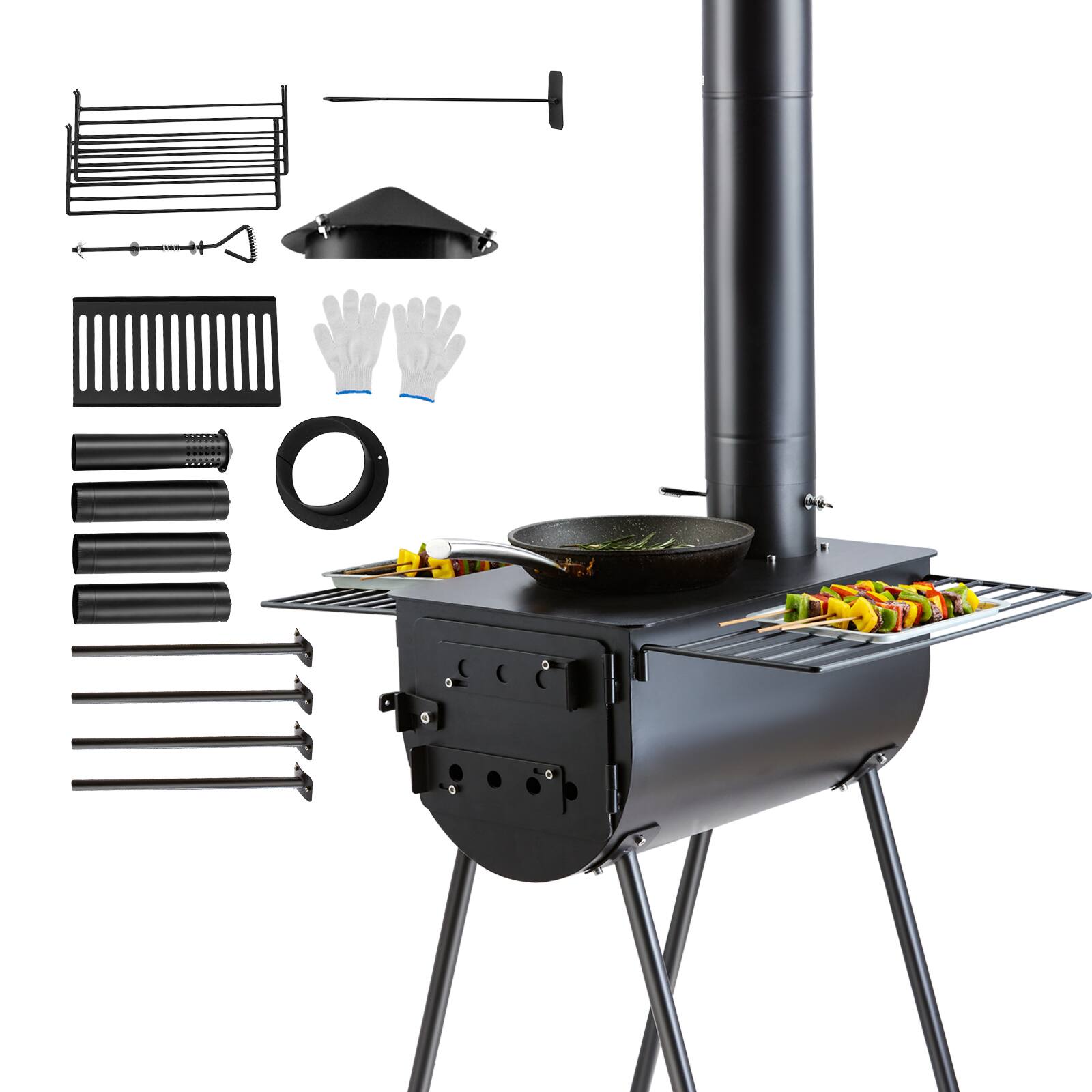 Alt View 5. VEVOR - Wood Stove, 118 inch, Alloy Steel Camping Tent Stove, Portable Wood Burning Stove with Chimney Pipes & Gloves - Black.