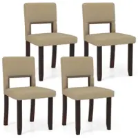 Costway Wooden Dining Chair Set of 4 with Acacia Wood Frame Padded Seat & Back Home - Beige+Brown - Front_Zoom