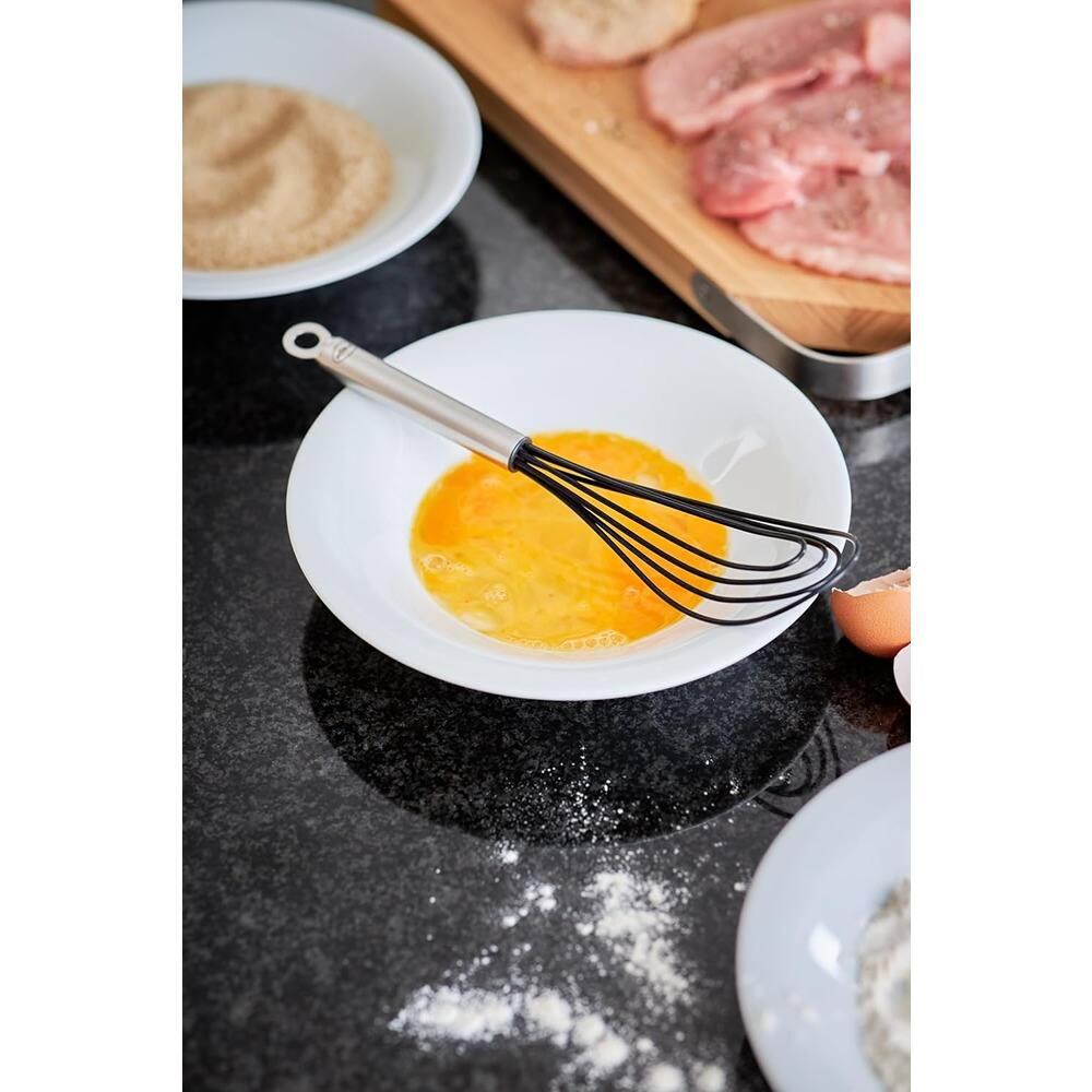 Left. RTMB - Stainless Steel & Silicone Flat Egg Beater Whisk, 10.4-Inch Silver - Black.