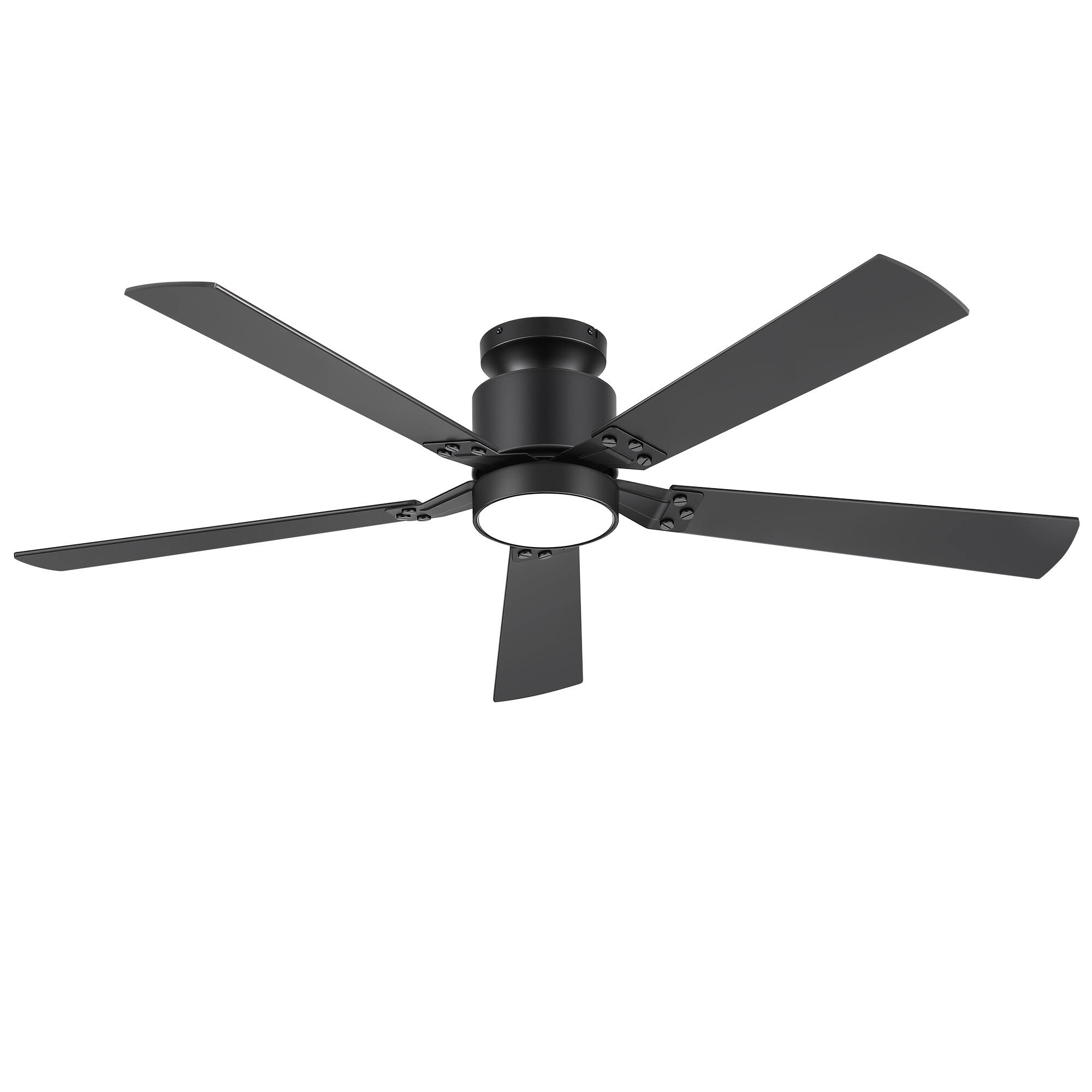 Alt View 10. Breezary - 52-Inch Modern Ceiling Fan with Acrylic Light Shade, RGB LED Light, 6-Speed Remote, Timer, Flush Mount - Black and Walnut.