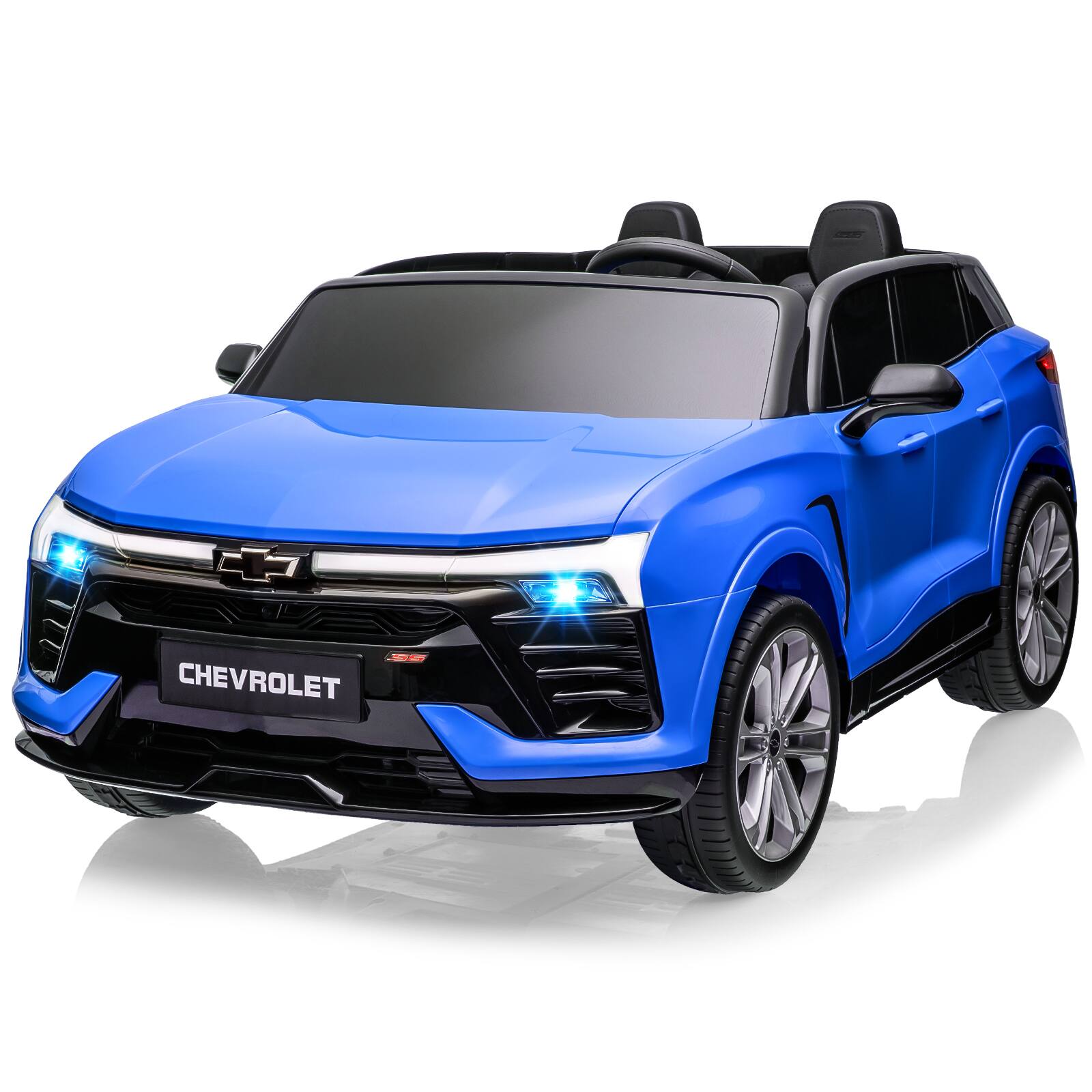 Qeetex - 24V 2-Seater Kids Ride On SUV, Licensed Chevrolet Blazer Electric Car w/Remote, 3 Speeds, Lights - Blue