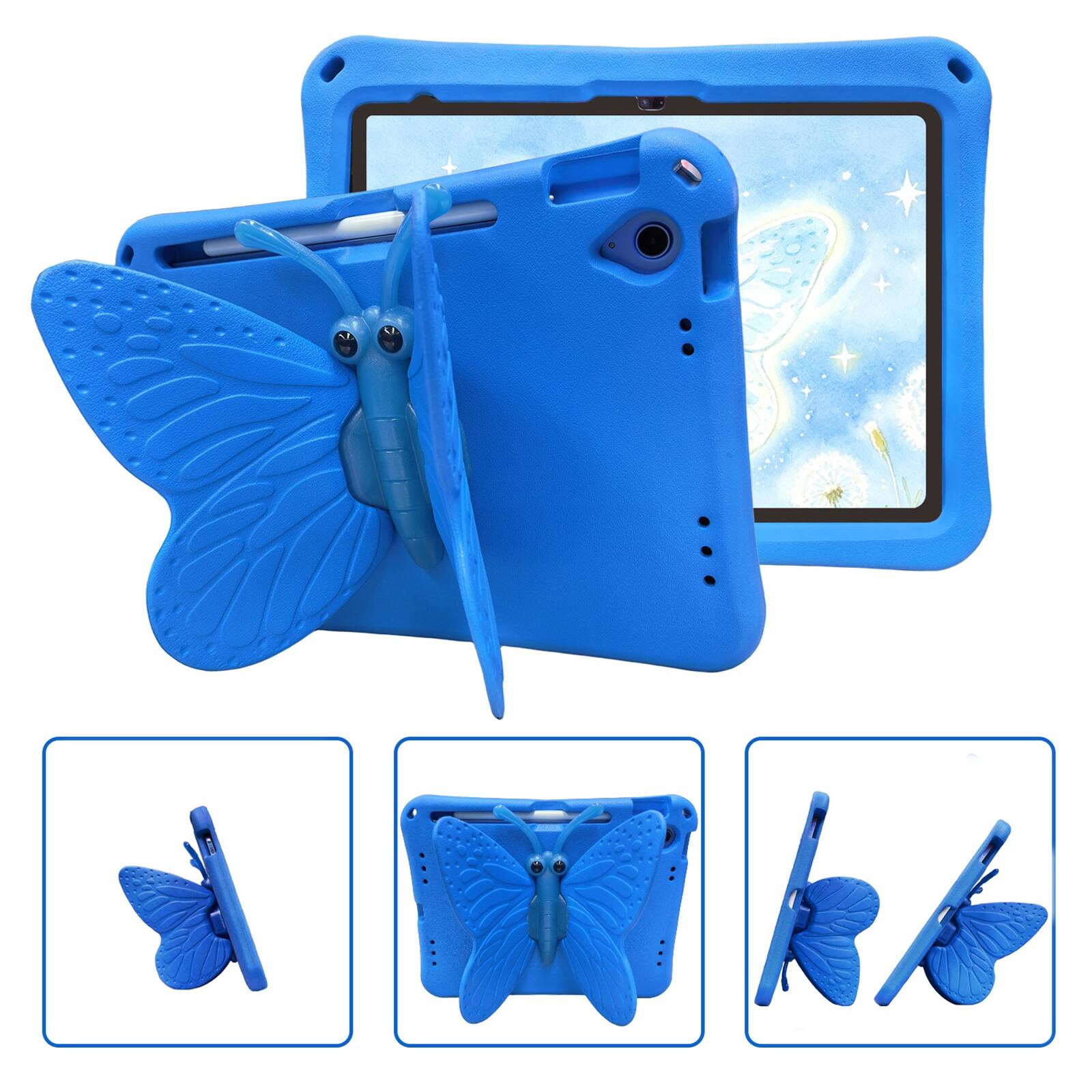 Angle. UUCOVER - Butterfly Case for iPad (A16) 11-inch 2025/iPad 10th Gen 10.9" 2022,Shockproof EVA Kids Case 360° Rotating Stand Cover - Blue.
