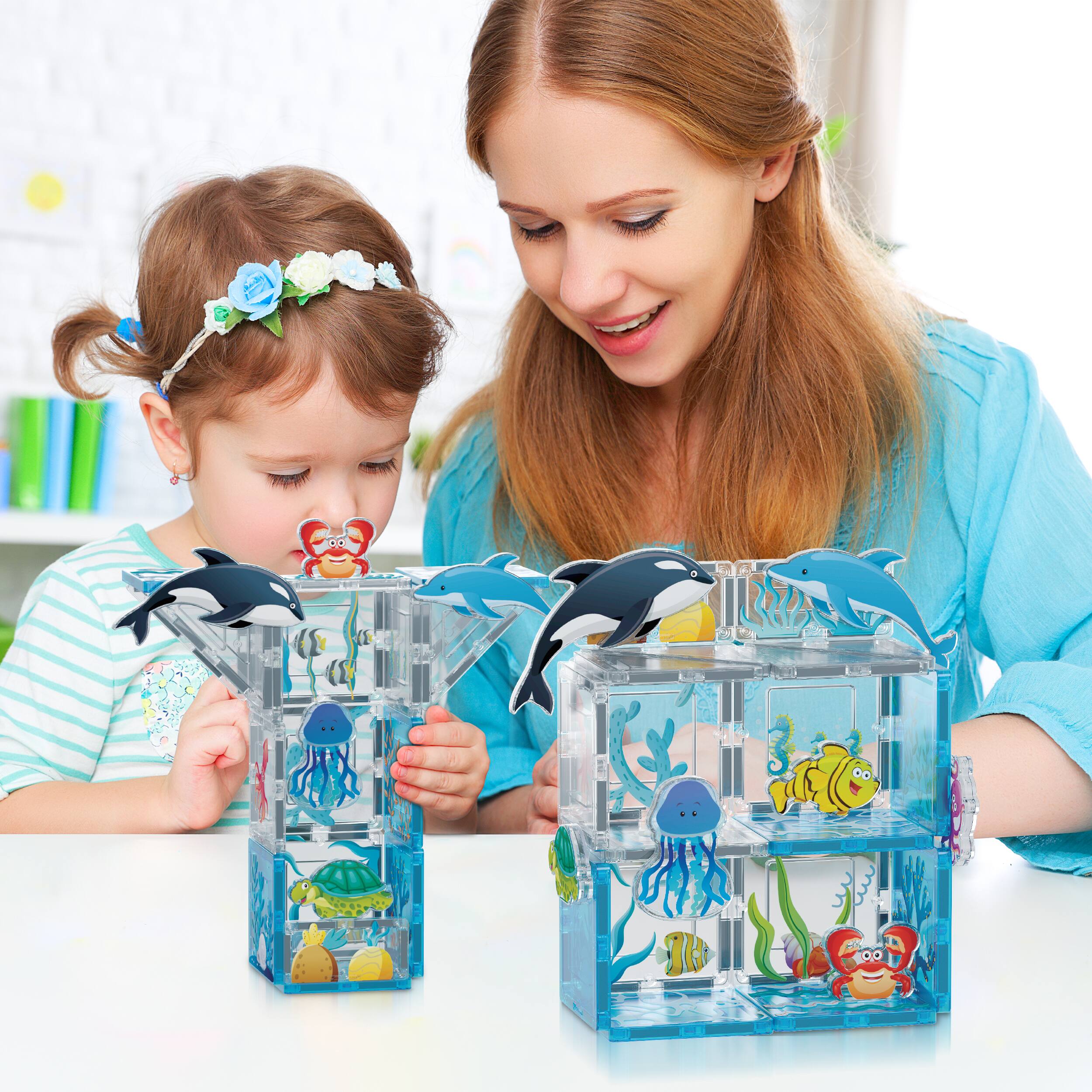 Alt View 1. PicassoTiles - PICASSO-TILES Magnetic Tiles for Kids, 26PCS Marine Theme, Construction STEM Building Blocks Educational Toy.