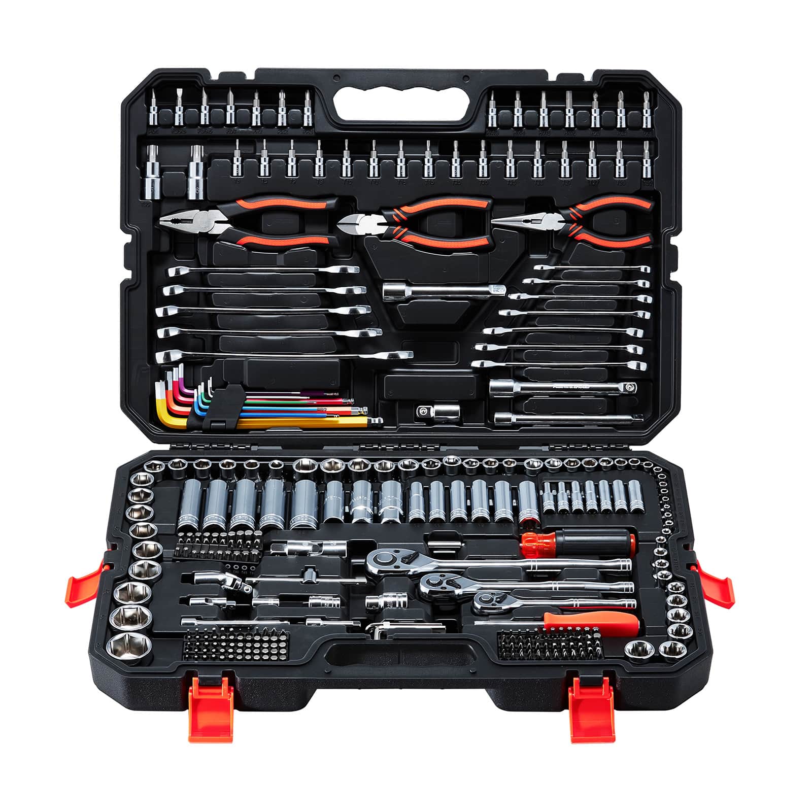 VEVOR - Mechanics Tool Set, 314-Piece Mechanic Tool Kit, 1/4 in, 3/8 in, and 1/2 in Drive, Metric Socket Set, Wrenches - Black
