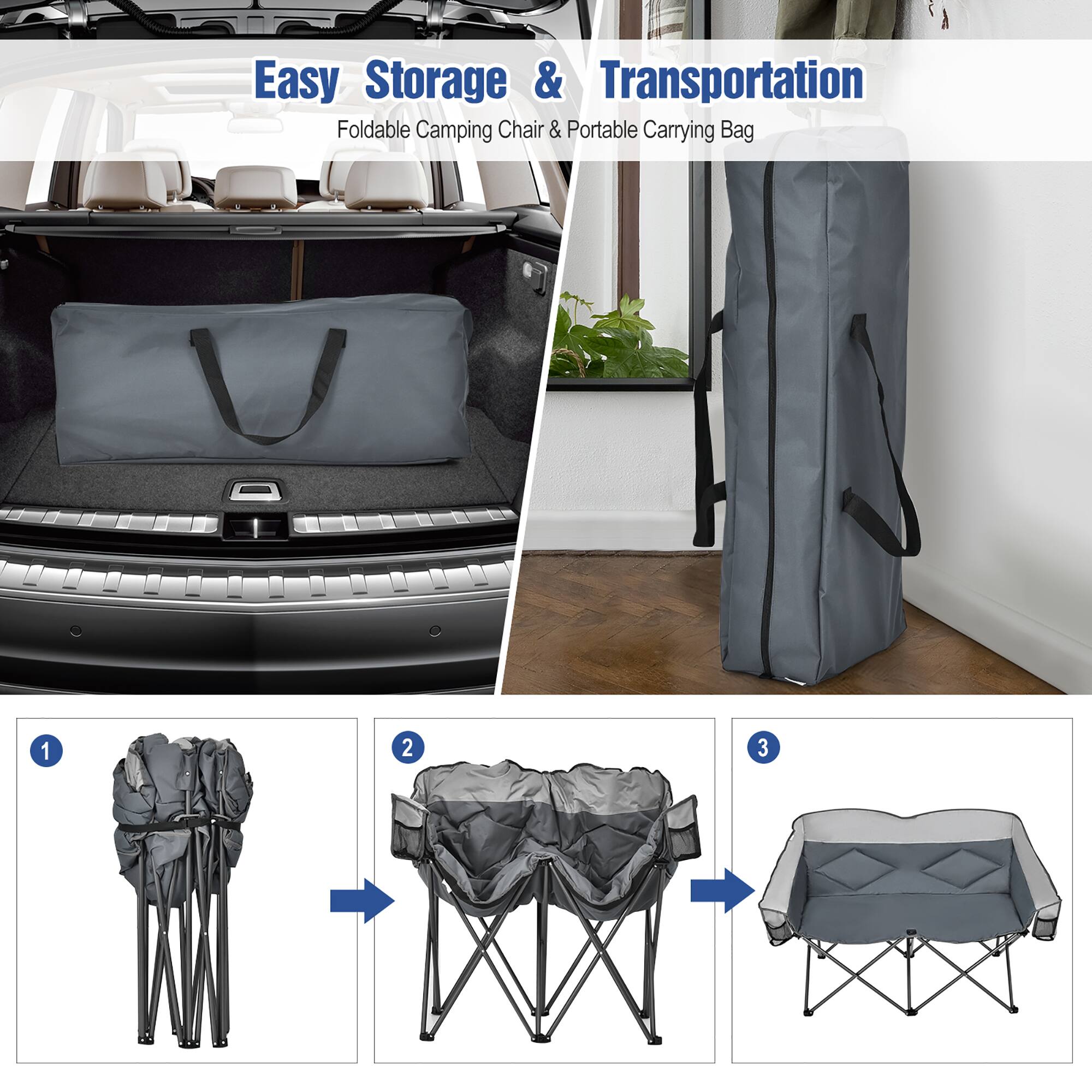 Easy Storage & Transportation Foldable Camping Chair & Portable Carrying Bag - 1 2 3