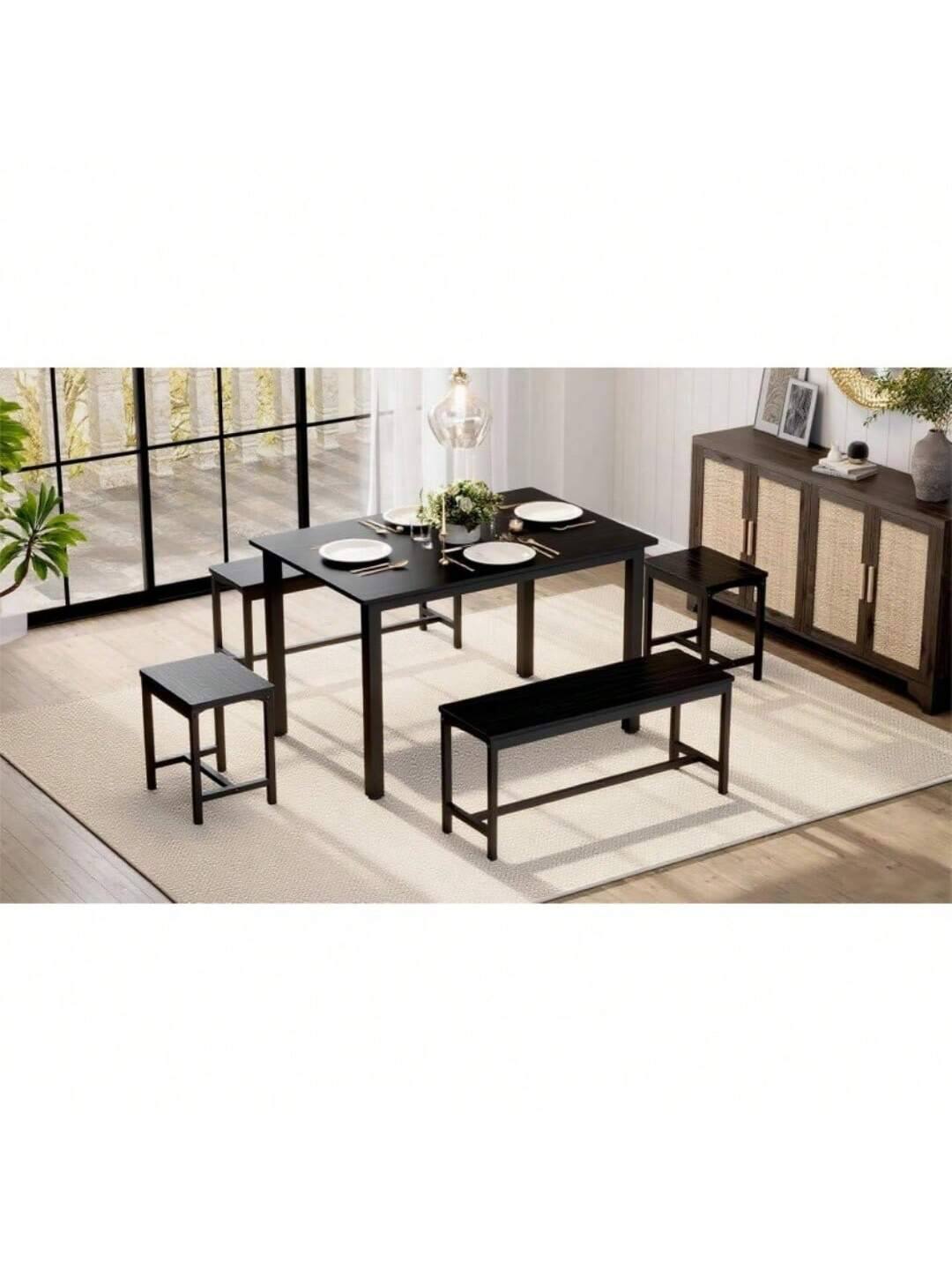 Alt View 4. Acekool - Kitchen Table 63 Inch 5 Piece Extendable Dining Table Set For 4 To 8 Modern Space Saving Kitchen Table - Black.