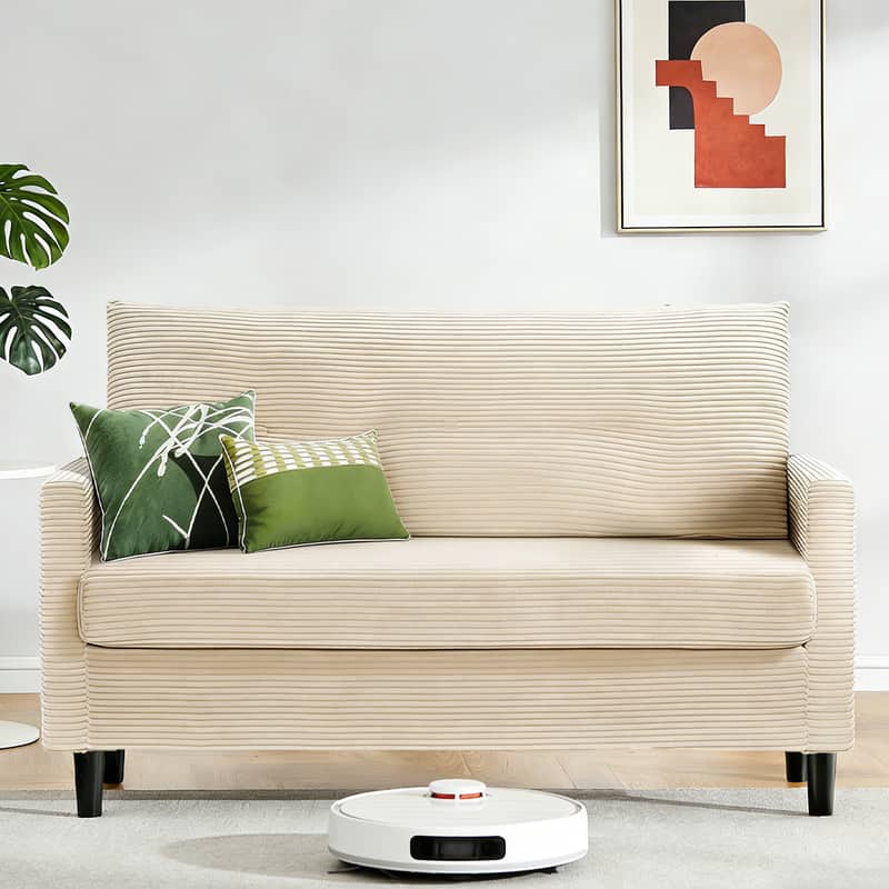 Vipbear - 50" Corduroy Couch, Sofa No Tool Assembly, Comfy Couches 22.5" Deeper Seats, Corduroy Sofas, Loveseat Sofa Couch - Beige