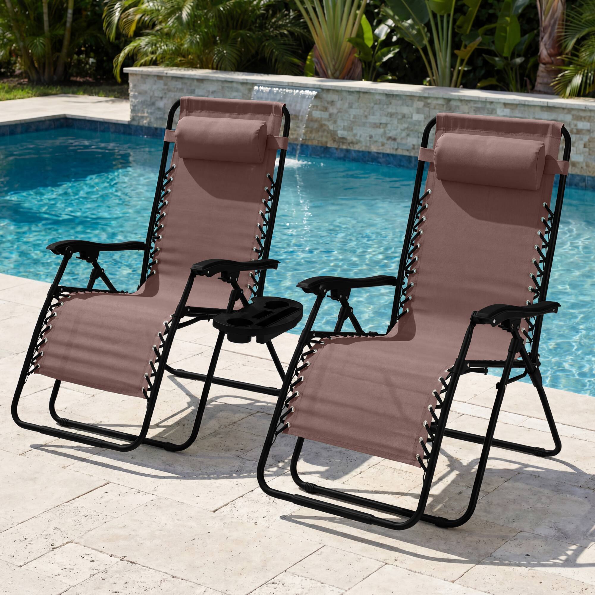 Alt View 3. Best Choice Products - Best Choice Products Set of 2 Extra Wide Zero Gravity Lounge Chair Recliners w/ Cup Holder - Brown - Brown.