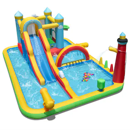 Front. Gymax - Gymax Inflatable Water Park w/Ocean Balls Climbing Wall Ball Pit Toss Ring Toss Game - Multicolor.