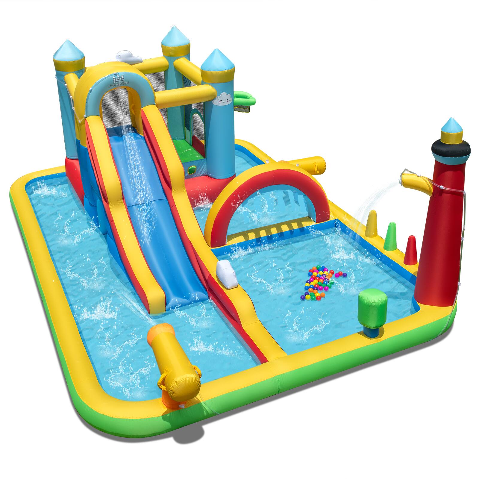Front. Gymax - Gymax Inflatable Water Park w/Ocean Balls Climbing Wall Ball Pit Toss Ring Toss Game - Multicolor.