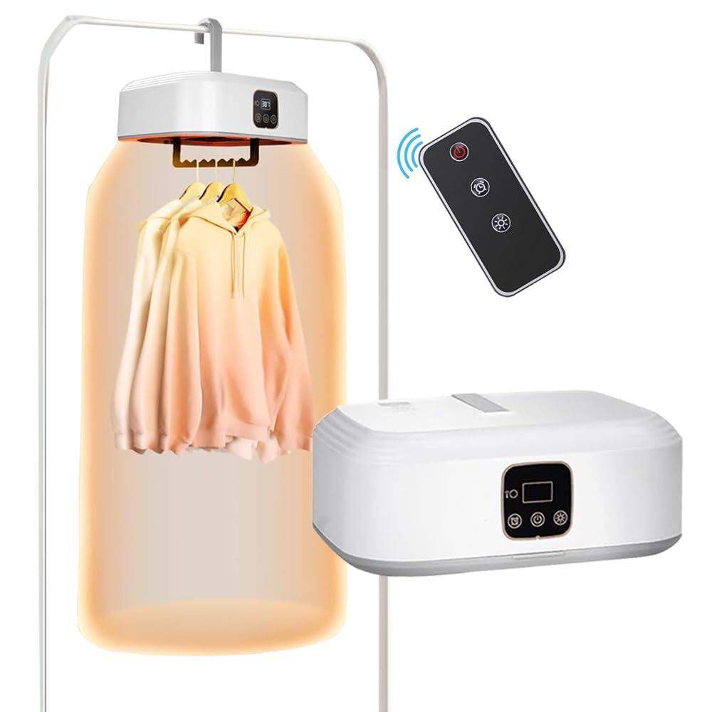 Front. GlowWise - Portable & Foldable Electric Dryer with Remote, Fast-Drying for Travel, RV & Home - White.