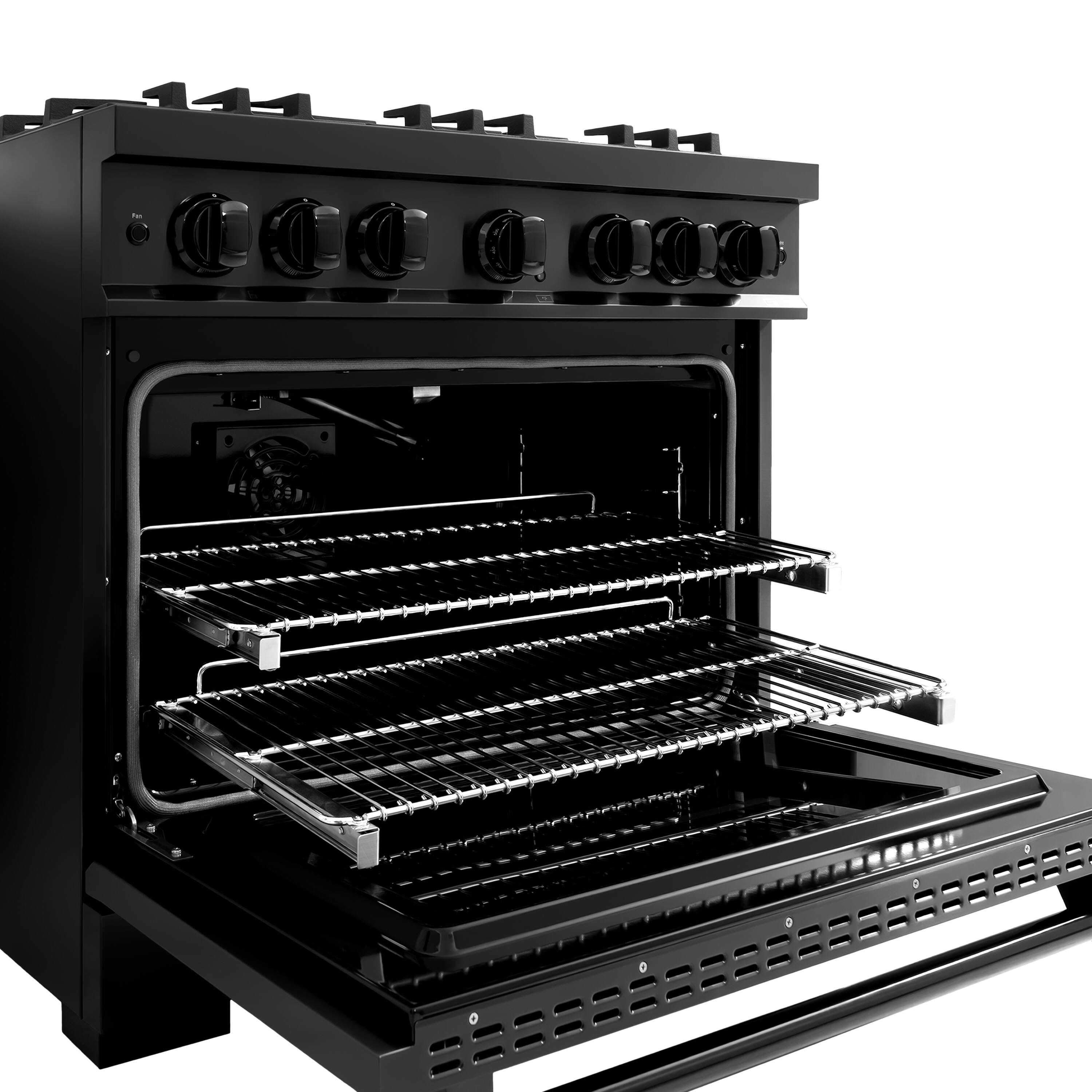 Alt View 14. ZLINE - 36" Classic Gas Range w/ Convection Oven in Black Stainless & 6 Brass Burners (CGRB-BR-36) - Black Stainless Steel.