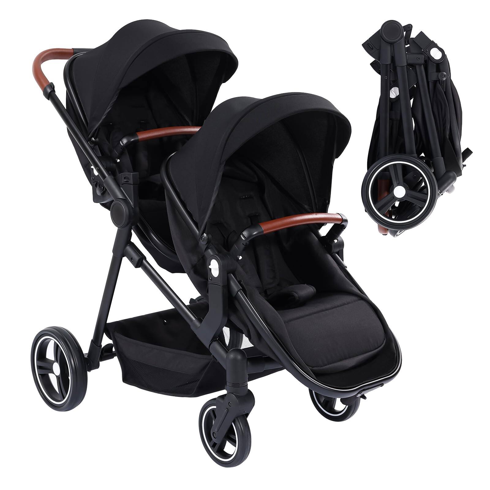 Alt View 1. GARVEE - Foldable Tandem Stroller for Newborn & Toddler with Reversible Seat - Black.