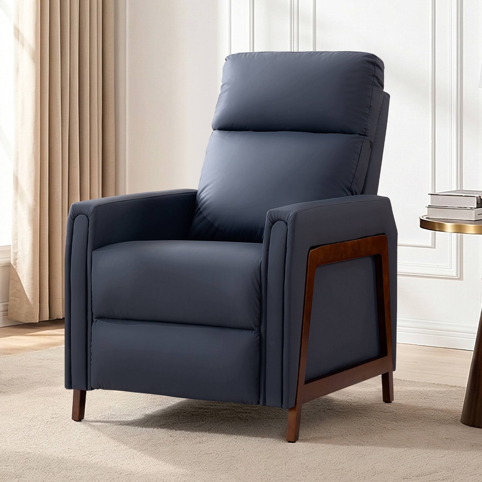 Alt View 5. KERDOM - Medium Size Push Back Recliner Chair, PU Leather Upholstered Reclining Sofa Chair with Footrest for Compact Room, Office - Navy Blue.