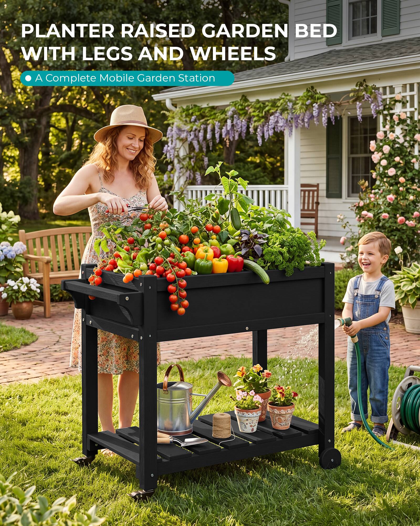 PLANTER RAISED GARDEN BED WITH LEGS AND WHEELS  
A Complete Mobile Garden Station