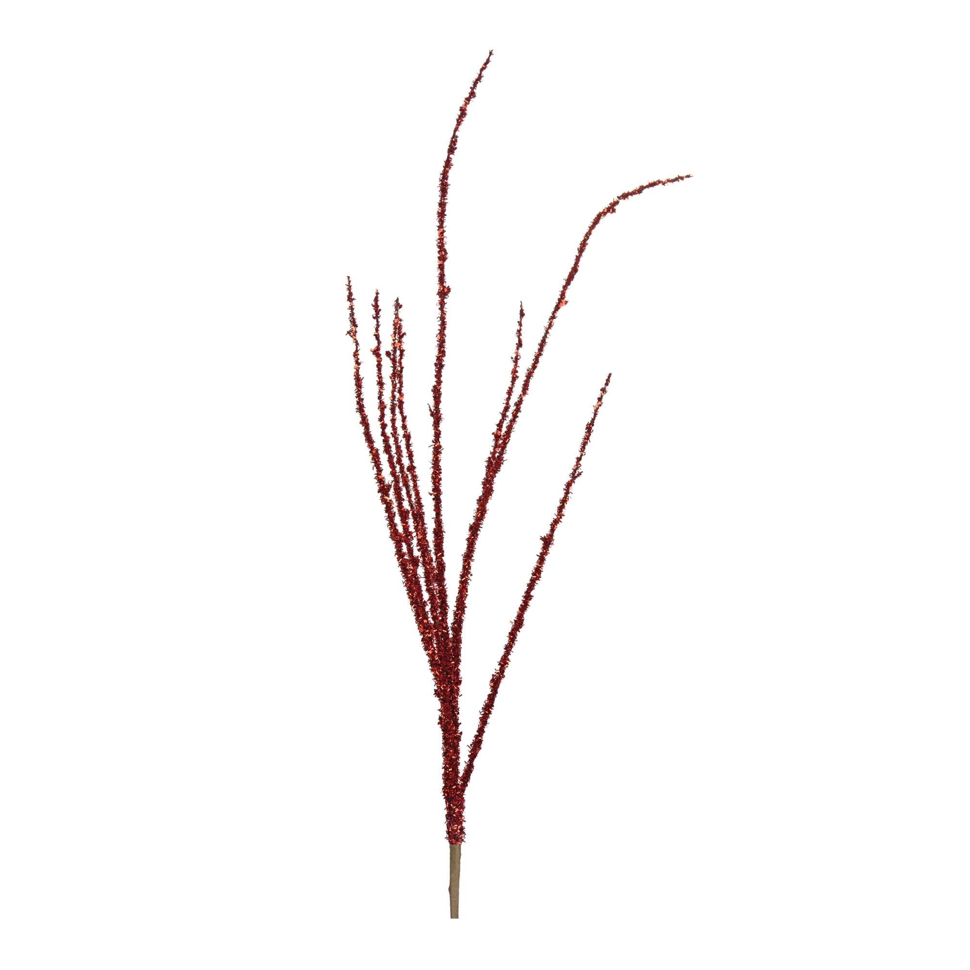 Front. BreeBe - Red Tinsel Branch (Set of 6) - Brown.