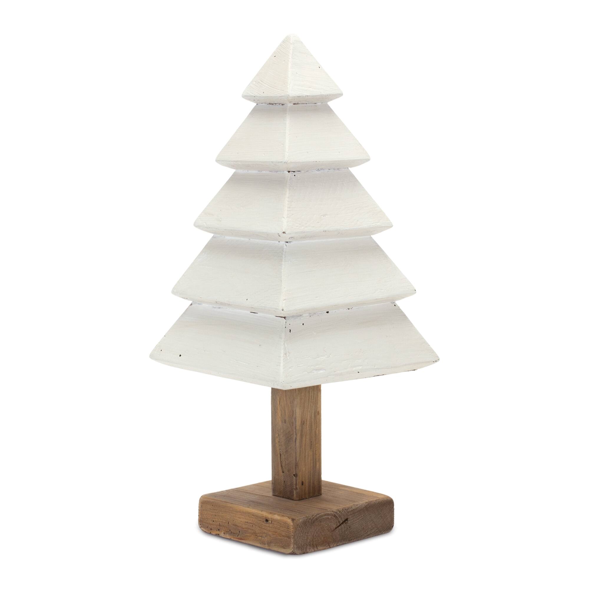 Left. BreeBe - Tiered Wood Pine Tree (Set of 2) - White, Brown.
