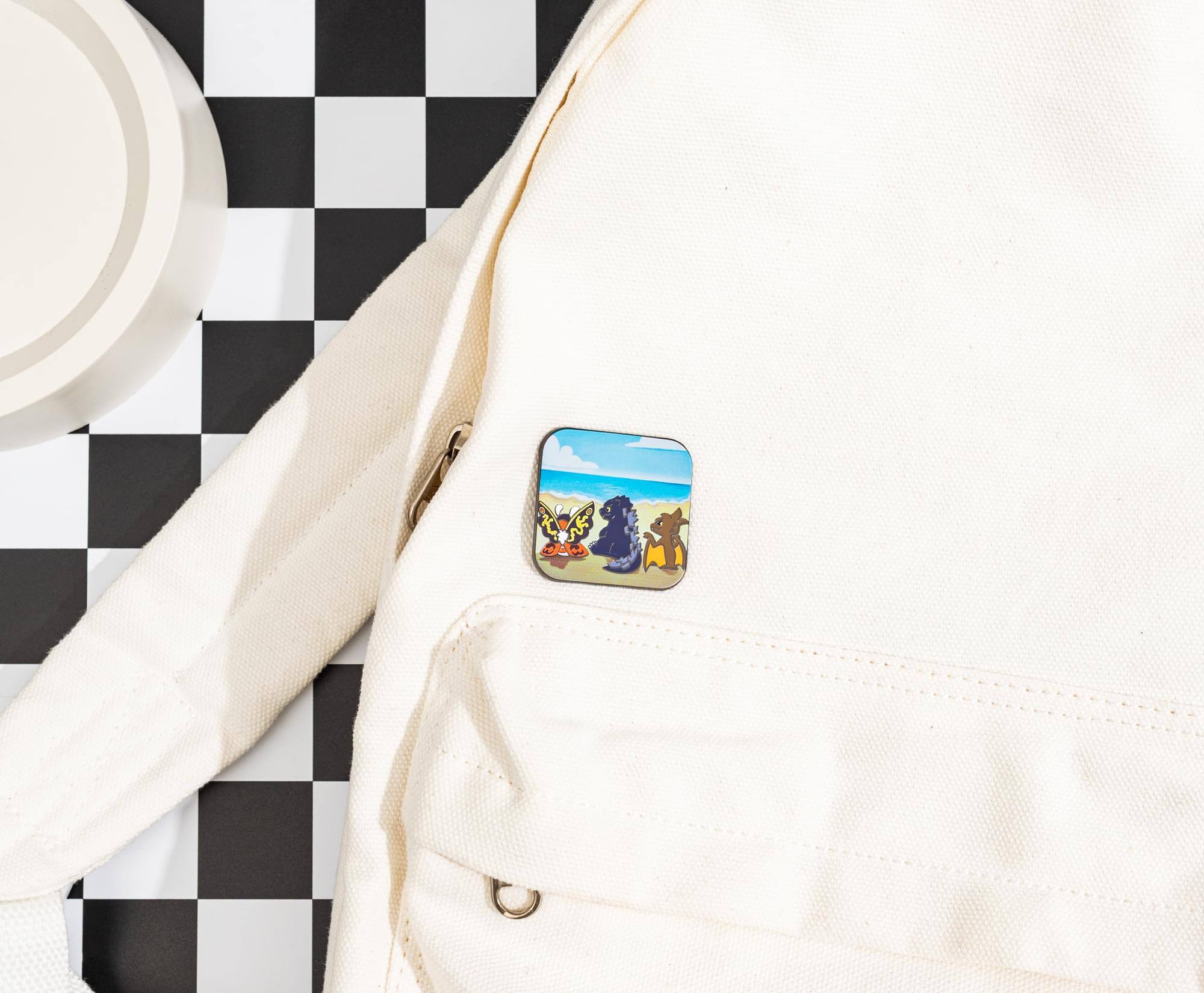 Alt View 4. SalesOne LLC - Godzilla, Mothra, and Rodan Chibi Square Enamel Pin - Multi-Colored.