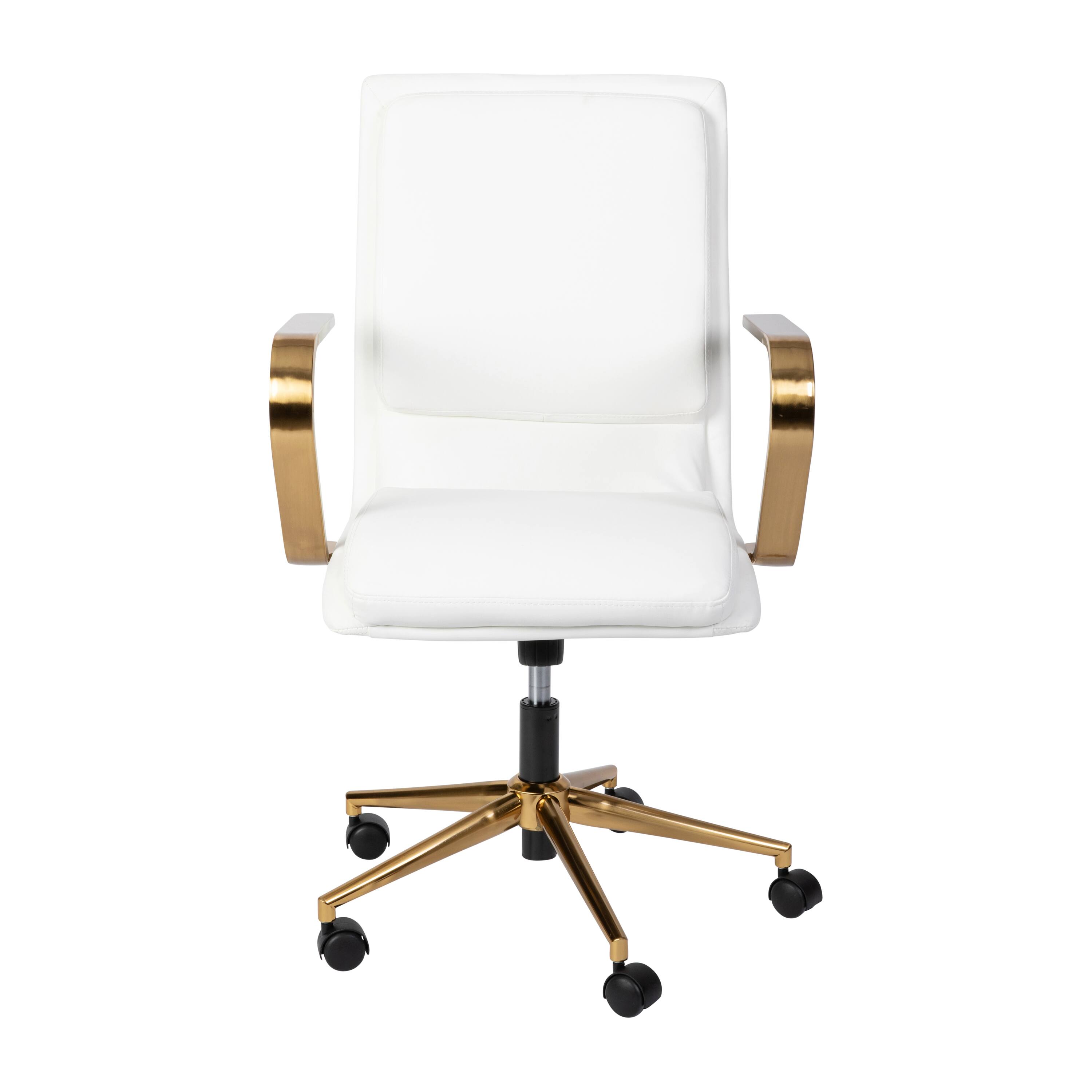 Alt View 11. Alamont Home - James Designer Executive Swivel Office Chair with Brushed Gold Arms and Base, White - White/Gold.