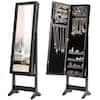 Front. Costway - Jewelry Mirrored Cabinet Armoire Organizer Storage Box w/ Stand Christmas Gift - Black.