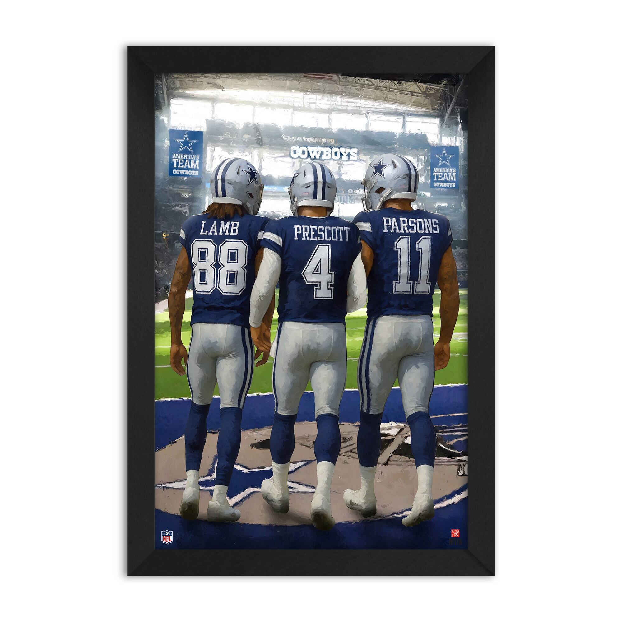 Dak Prescott, Micah Parsons & CeeDee Lamb Dallas Cowboys Framed Three-Player Art Print