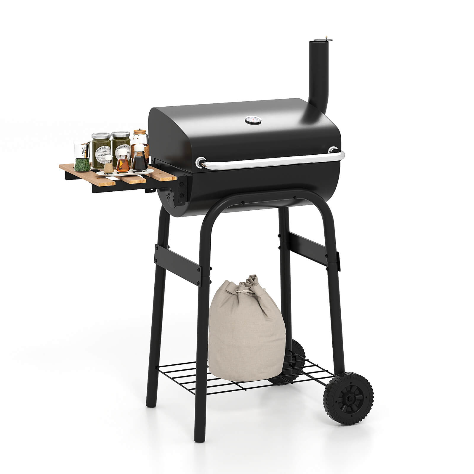 Alt View 9. Costway - Costway Barrel Charcoal Grill with Foldable Side Table Built-in Thermometer & Storage Shelf - Black.
