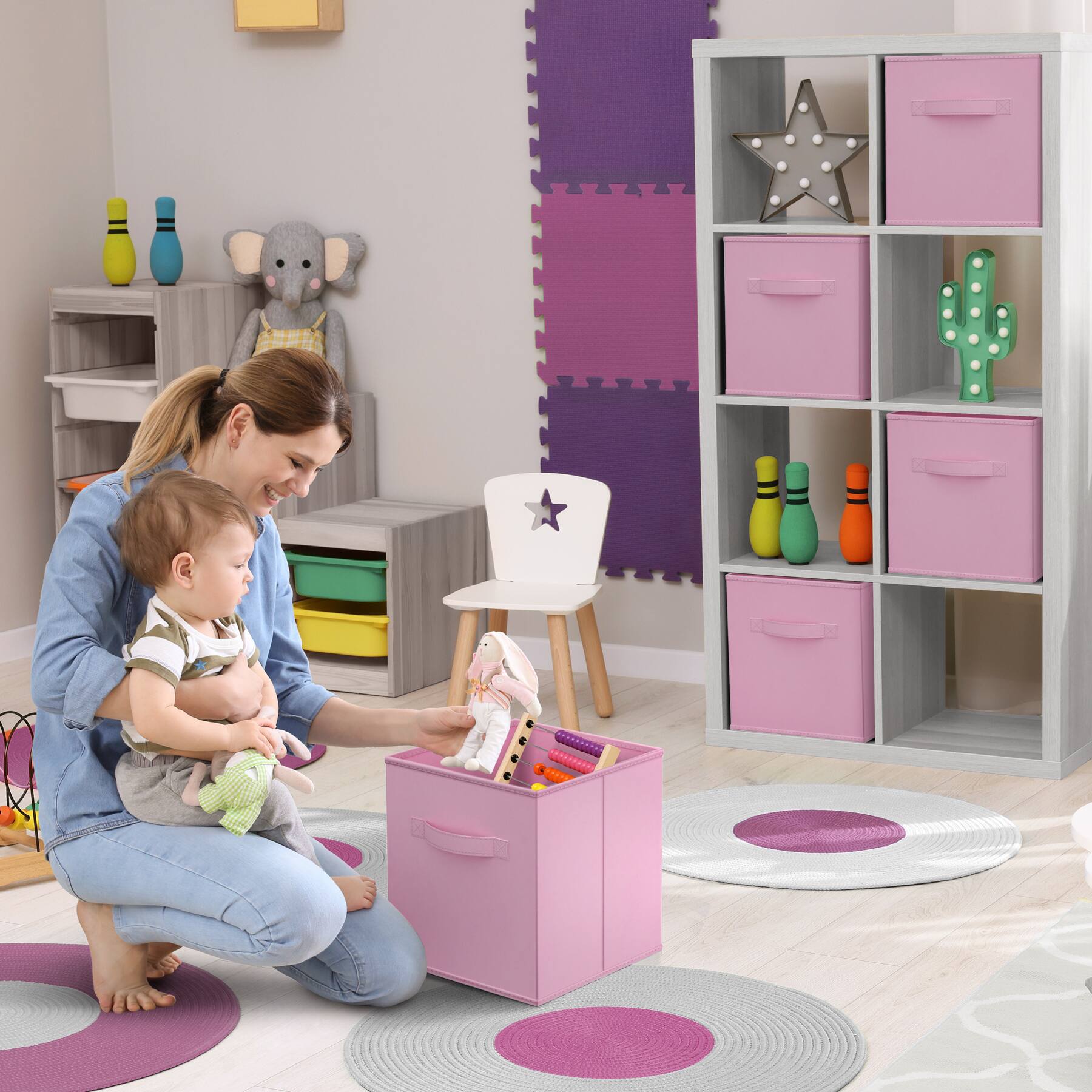Alt View 1. Sorbus - Sorbus Fabric Storage Cubes, 8 Foldable Storage Bins for Organizing Pantry, Cubbies, Toy Box, Clothes Storage - Pastel Pink.