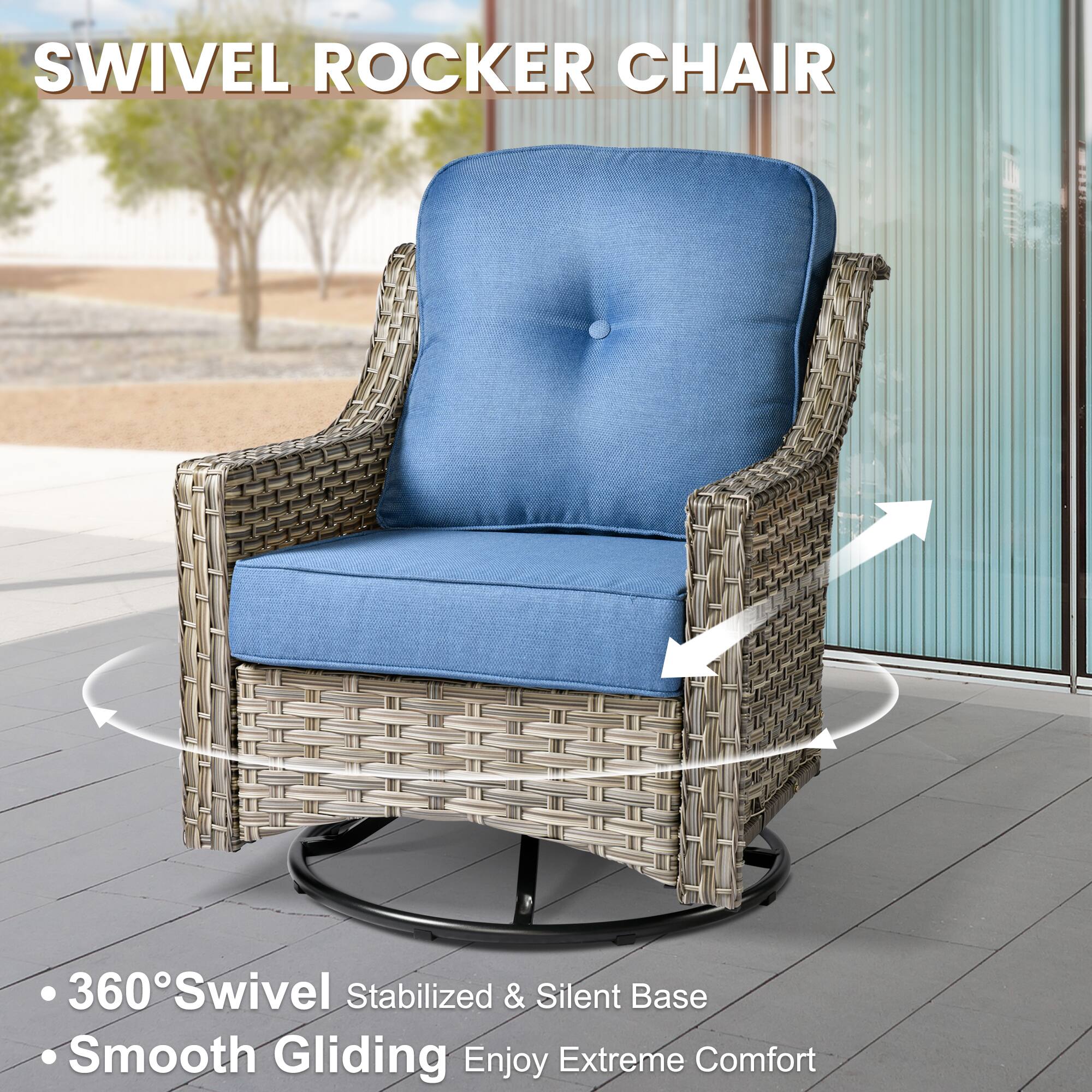 SWIVEL ROCKER CHAIR

- 360° Swivel
- Stabilized & Silent Base
- Smooth Gliding
- Enjoy Extreme Comfort