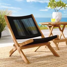 Vienna Outdoor Patio Teak and Rope Folding Accent Lounge Chair by Modway - Natural Black